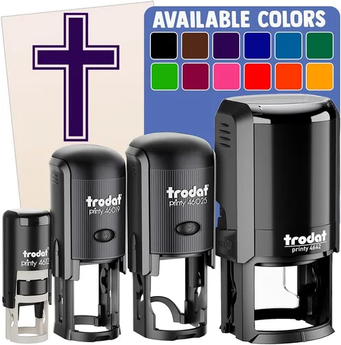 Cross with Outline - Sello de goma autoentintado cristiano para sellar planificadores de manualidades, 1 pulgada de tamaño mediano, tinta negra