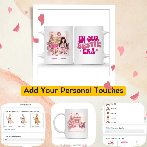Miniatura 3 de Gossby Taza de café de Navidad personalizada para amigas, regalo de amistad de Navidad personalizado para 2 mejores amigos con diseño, nombre, taza