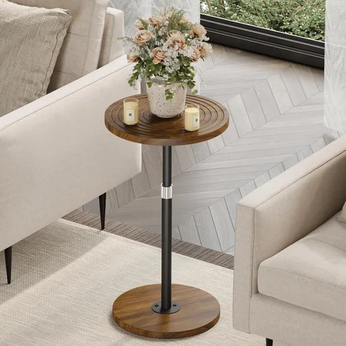 Miniatura 2 de Asgolion Juego de 2 Mesas Auxiliares Redondas, Mesa Pequeña Ajustable en Altura, Soporte de Martini con Pedestal, Mesa de Cóctel con Base Ponderada