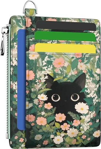 Miniatura 17 de Hancynir Cartera delgada para mujer con soporte para tarjetas de crédito RFID, pequeña mini funda para tarjetas con bolsillo frontal de PU, cartera