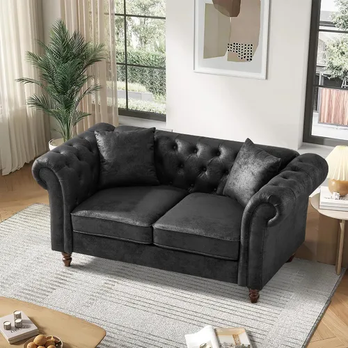 Miniatura 3 de Chesterfield Tech - Sofá biplaza de tela de 66 pulgadas, tapizado de tela de alta tecnología, con brazos enrollados, moderno de mediados de siglo