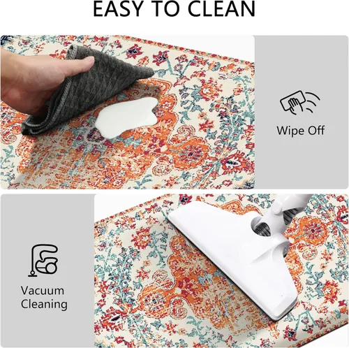 Miniatura 5 de MAYHMYO Tapete de cocina bohemio, antifatiga, étnico, acolchado, color naranja y azul, alfombras de cocina antideslizantes para cocina, suelo