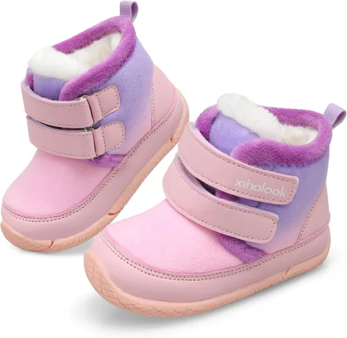XIHALOOK Botas de invierno para niños y niñas, para clima frío, zapatos cálidos de piel sintética con dos ganchos y bucle