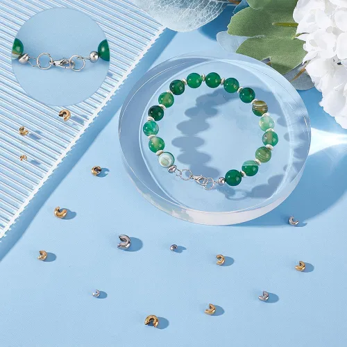 Miniatura 3 de UNICRAFTALE Alrededor de 200 piezas de cuentas de crimpado de 0.228 in, cuentas de engarce abiertas de acero inoxidable para hacer pulseras y joyas