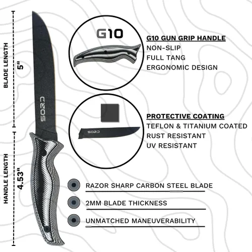 Miniatura 2 de SORD - Cuchillo de pesca – Cuchillo utilitario de 5 pulgadas para pesca y caza – Equipo de caza de hoja fija y equipo de pesca – Incluye funda Kydex