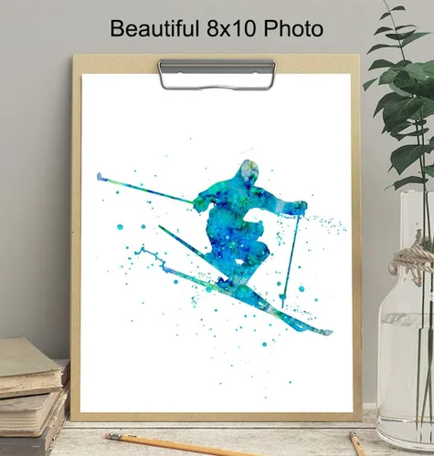 Miniatura 3 de Impresión artística de pared de acuarela de esquí, foto sin marco de 8 x 10 pulgadas, gran regalo para esquiadores y snowboarders, decoración
