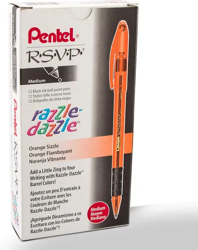 Miniatura 8 de Pentel RSVP Razzle-Dazzle - Bolígrafo (0.039 pulgadas), línea media, barril azul, tinta negra, caja de 12 unidades (BK91RDC-A)