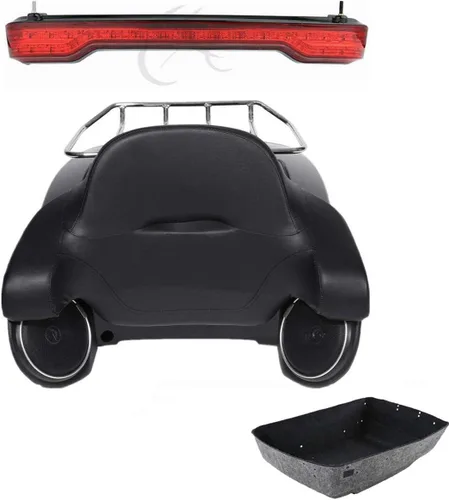 Miniatura 20 de TCMT Caja de maletero para motocicleta King con respaldo envolvente y portaequipajes con altavoces, para 2 personas, compatible con Harley 2014-2025