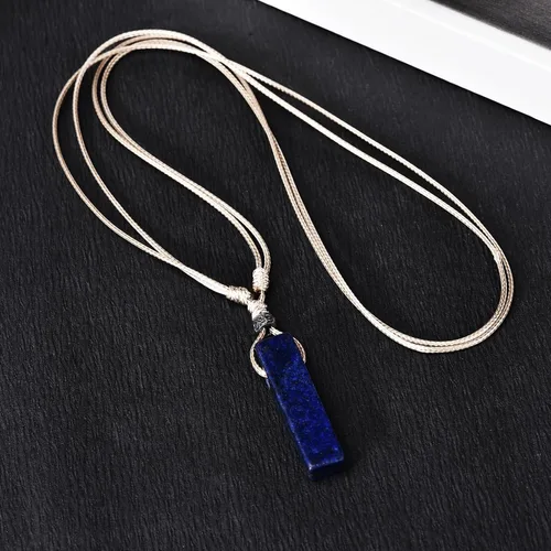 Miniatura 3 de JBAERD Collar de cuerda de cristal, collar con colgante rectangular, ajustable, piedra curativa natural, cuarzo, barra simple, amuleto de piedras