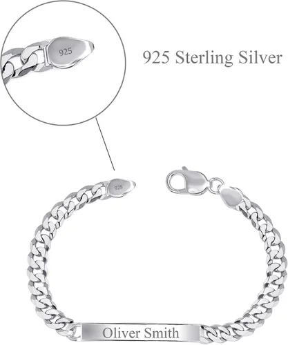 Miniatura 4 de LeCalla Pulsera personalizada con nombre de identificación personalizada grabada Pulsera de identificación de barra de eslabones para hombre