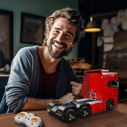 Miniatura 7 de Mould King Kit de bloques de construcción de camión neumático móvil con tecnología 19015, juego de bloques de construcción de locomotora de remolque