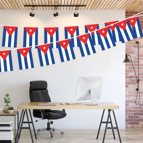 Miniatura 3 de G128 Bandera cubana de 8.2 x 5.5 pulgadas, cuerda completa de 33 pies, poliéster 150D impreso, decoraciones para bar, escuela, festivales