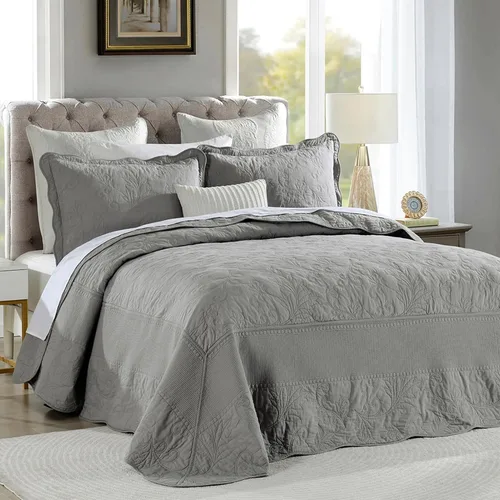 Miniatura 12 de Juego de cubrecama extra grande de 100% algodón de tamaño king, 120"x120", con fundas de almohada, juego de ropa de cama bordada ligera de 3 piezas