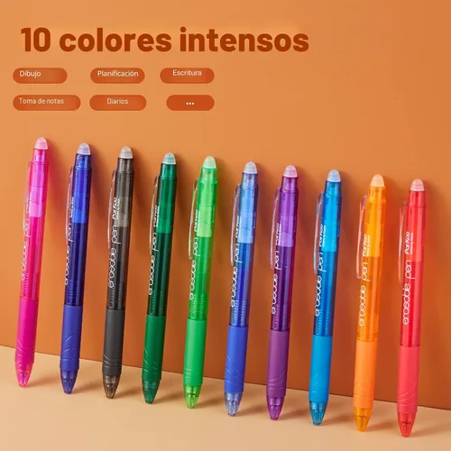 Miniatura 5 de ParKoo Bolígrafos de gel retráctiles borrables, punta fina de 0.028 in, tintas de colores surtidos para escritura de dibujos, paquete de 10