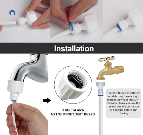 Miniatura 6 de Kit de línea de agua para refrigerador, kit de línea de agua extra larga de 49.2 pies para máquina de hielo del refrigerador, línea de agua con tubo