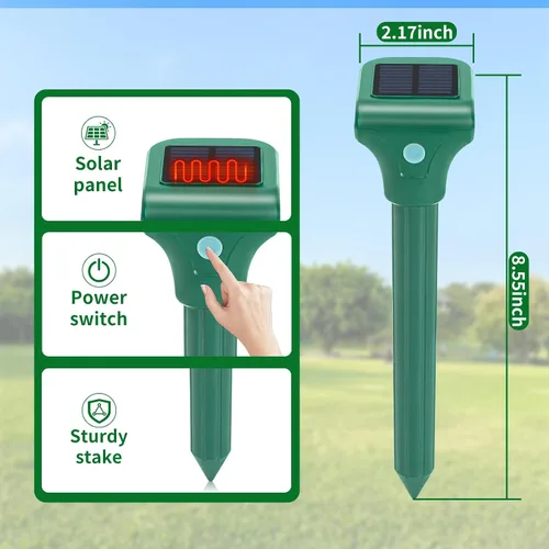 Miniatura 8 de Repelente de topos alimentado por energía solar, paquete de 8 repelente ultrasónico de gopher IP65 impermeable para césped, jardín y patio