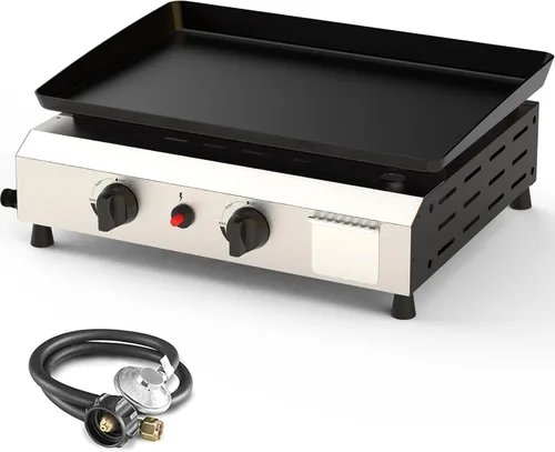 Miniatura 6 de Parrilla de gas para barbacoa de 3 quemadores, 25.6 pulgadas de acero inoxidable portátil a propano, parrilla plana de 30,000 BTU para acampar