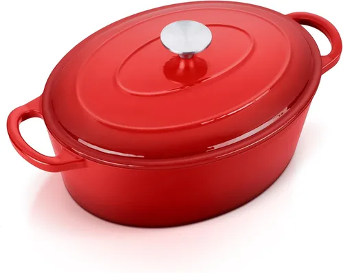 Miniatura 24 de E-far - Horno holandés de 6 cuartos de galón, esmaltado de hierro fundido con tapa, olla de cocina redonda antiadherente para Naranja