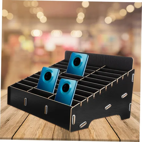 Miniatura 9 de Caja de almacenamiento de madera para teléfono con compartimentos, organizador de teléfono móvil de escritorio para salas de reuniones, aulas