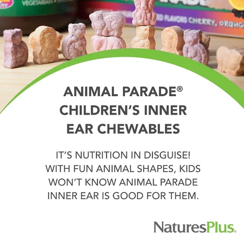 Miniatura 3 de NaturesPlus Animal Parade - Soporte masticable para el oído interno para niños, sabor a cereza natural, 90 tabletas en forma de animal, suplemento