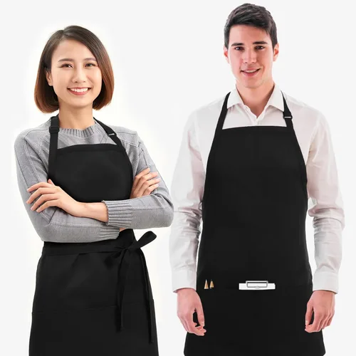 Miniatura 8 de COLLBATH Delantal de servidor impermeable con bolsillos para hombres y mujeres, delantal negro de cosmetología y chef para cocina y pintura