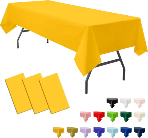 Miniatura 19 de Paquete de 3 manteles de plástico premium negros desechables de 54 x 108 pulgadas. Mantel rectangular desechable para mesas de fiesta