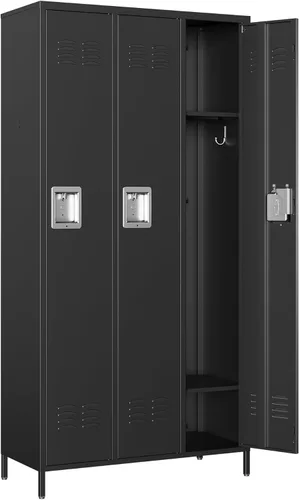 Armario de almacenamiento de metal con cerradura de 50 pulgadas para empleados, hogar, oficina, escuela, requiere montaje (puerta de malla negra)