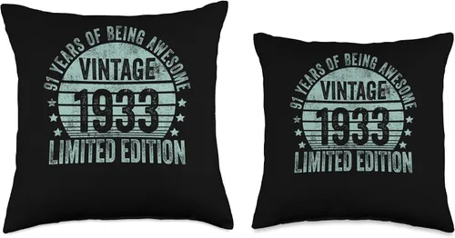 Miniatura 3 de Retro 91st Birthday Gifts Men Women Throw Pillow