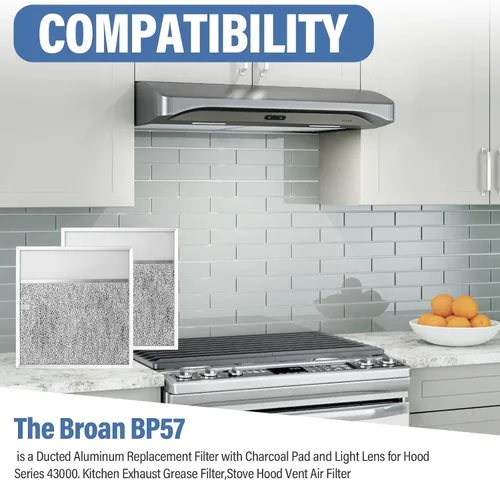 Miniatura 3 de BP57 - Filtro de campana extractora con lente de luz para filtro de grasa de escape de cocina Broan-NuTone, filtro de aire de ventilación de campana