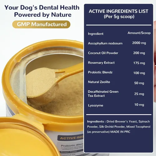 Miniatura 3 de IMMHABI Polvo de limpieza de dientes para perros, 10.56 onzas (10.58 oz), polvo dental ambientador de aliento de perro, placa en polvo, removedor