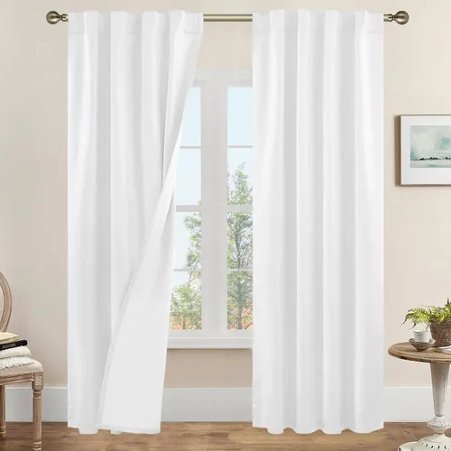 Miniatura 138 de LAMIT Cortinas de lino natural 100 % opacas para ventana, para dormitorio, 45 pulgadas, cortinas térmicas con textura de lino estilo granja