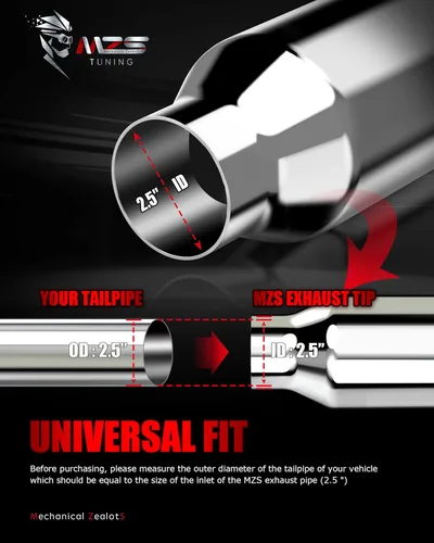 Miniatura 2 de MZS Punta de escape, tubo de escape universal de acero inoxidable de 2.5" de entrada, 4" de salida, 9" de longitud, borde tangente - Titanio quemado