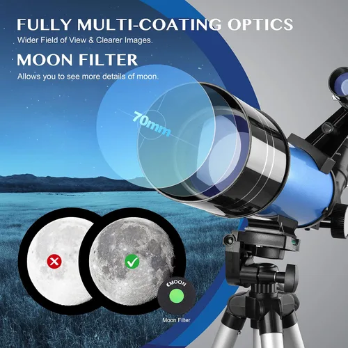 Miniatura 2 de AOMEKIE 40070 Telescopios para principiantes y adultos de Astronomía Telescopios astronómicos de 2.756 in con trípode ajustable K6 y K25 oculares