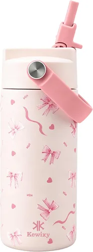 Miniatura 23 de KEWIXY Botella de agua aislada de 18 onzas con pajilla, tapa 2 en 1, popote y boquilla, a prueba de fugas, soporte para vasos, acero inoxidable