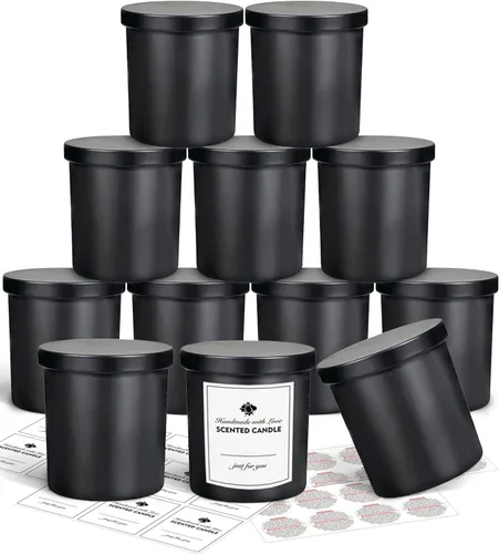 SUPMIND Paquete de 12 Frascos de Vela de Vidrio de 10 oz con Tapas y Etiquetas Adhesivas, Frascos de Vela Vacíos para Hacer Velas Contenedores a