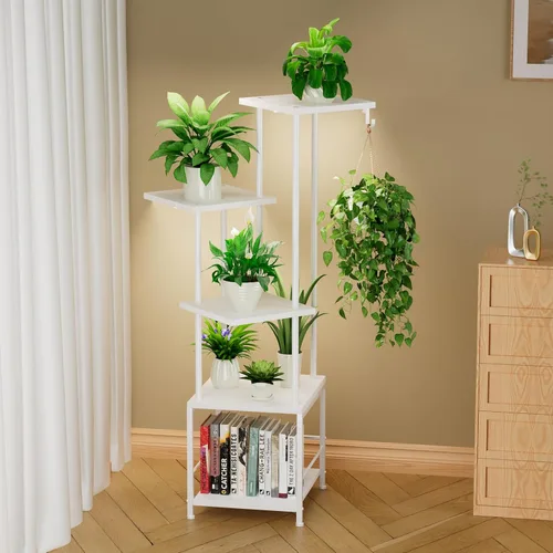 Miniatura 11 de Homsorout Soporte para plantas de interior con luz de crecimiento, soporte alto para plantas de 5 niveles para interiores, estante de metal