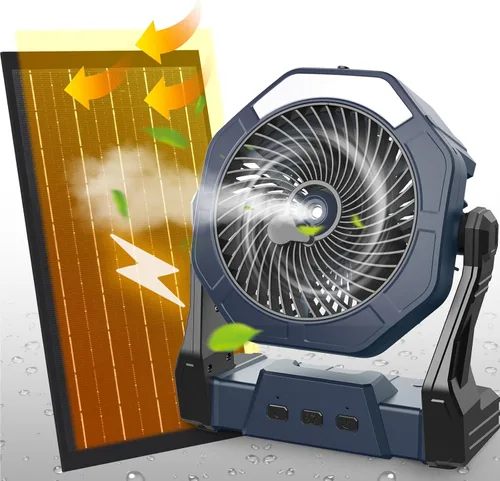 Miniatura 9 de Ausic Ventilador solar de 10 W con nebulizador, ventilador de campamento con panel solar, ventiladores portátiles para exteriores, ventiladores