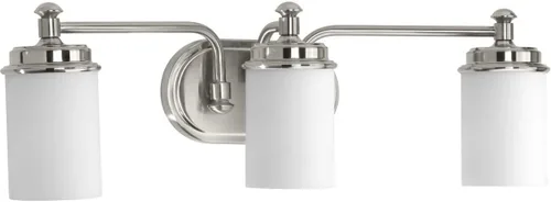 Miniatura 6 de Progress Lighting Glide Collection - Lámpara de tocador de baño con 3 luces de cristal de ópalo grabado en níquel cepillado