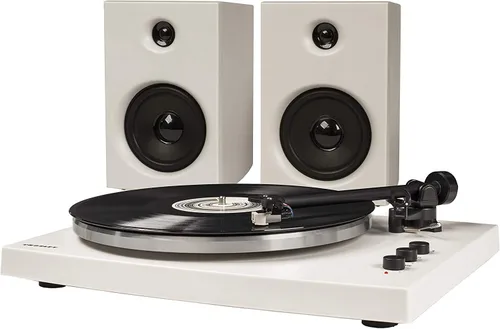 Crosley T150A-WH - Moderno sistema de tocadiscos Bluetooth de 2 velocidades con brazo de tono ponderado variable y altavoces estéreo, color blanco
