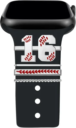 Miniatura 16 de Dijes de reloj de béisbol con números para niños de 00 a 30 atletas de números decorativos compatibles con accesorios de Apple Watch de 1.772 in