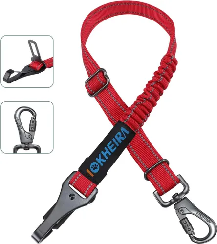 IOKHEIRA Cinturón de seguridad para perro, arnés de automóvil 3 en 1 para mascotas, cinturón de seguridad ajustable de nailon, tela elástica Rojo