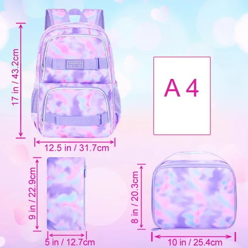 Miniatura 60 de Mochila para laptop, 16 pulgadas, bolsa escolar y bolsa de almuerzo, mochilas resistentes al agua para adolescentes, niñas, mujeres, estudiantes