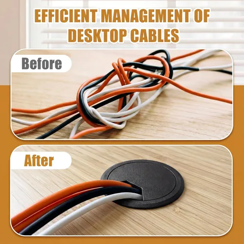 Miniatura 6 de SATINIOR Paquete de 10 ojales para cables de escritorio, organizador de plástico para escritorio, cubierta de plástico con ojales para organizar