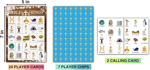 Miniatura 2 de Tarjetas de juego de fiesta de bingo bíblico, bingo de la Natividad cristiana, recuerdo de fiesta para iglesia cristiana dominical, 24 jugadores