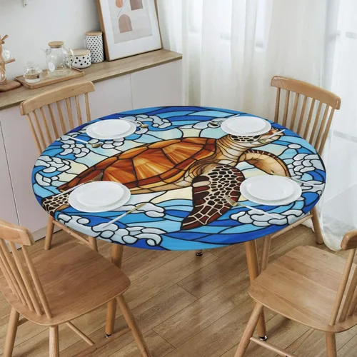 Miniatura 22 de Futterya Decorative Round Tablecloth Fitted Elastic Waterproof Table Cloth Cover Stretch Table Pad Cover for Parties Weddings Banquet Outdoor Events