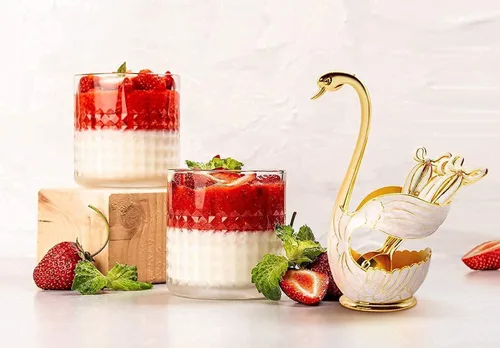Miniatura 5 de Flylin Juego de cucharas de postre de café, soporte con base de cisne con 6 cucharas de helado, cucharaditas de café, postre y azúcar, cubiertos