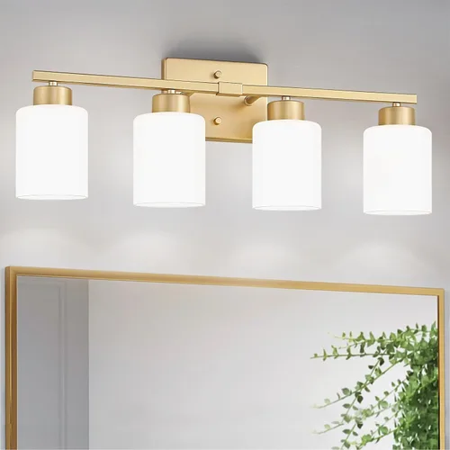 Miniatura 10 de FonmYim Lámpara de baño negra, lámpara de tocador moderna de 3 luces sobre espejo, apliques de pared con pantallas de vidrio esmerilado blanco