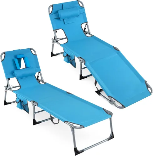 Miniatura 18 de Goplus Silla bronceadora, silla de playa plegable con agujero para cara y brazo, posición ajustable, almohada extraíble, bolsillo lateral, silla