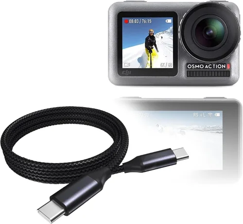 BoxWave Cable compatible con DJI Osmo Action - Cable PD DirectSync (3 pies), USB-C a USB-C (100 W), carga trenzada tipo C y sincronización rápida,