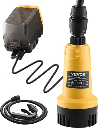 VEVOR Bomba sumergible inalámbrica de transferencia de agua, 528 GPH, bomba de sumidero portátil con manguera de jardín G3/4 pulgadas, compatible